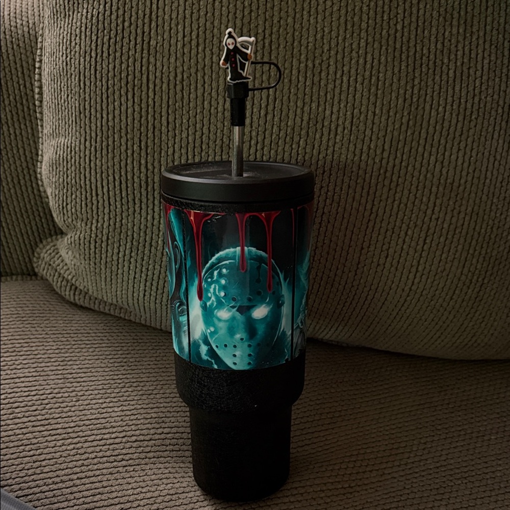 Horror-Themed Tumbler with Straw